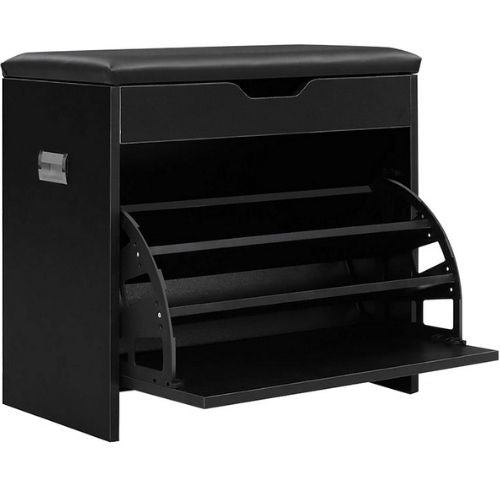 Artiss Shoe Cabinet Bench Shoes Storage Rack Organiser Shelf 15 Pairs - Black