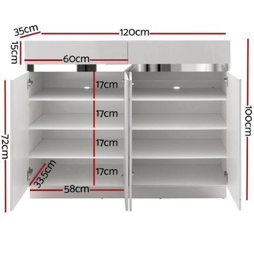 Artiss Shoe Cabinet High Gloss Cupboard Shoes Storage Rack With Drawers - White