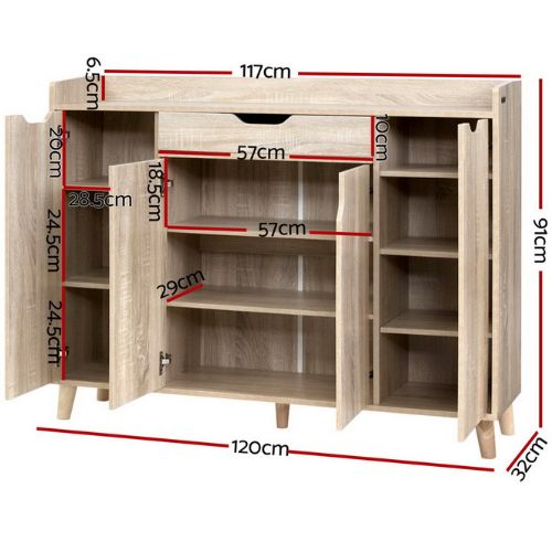 Artiss Shoe Cabinet Rack 120cm Shoes Storage Organiser Drawer Cupboard - Wood