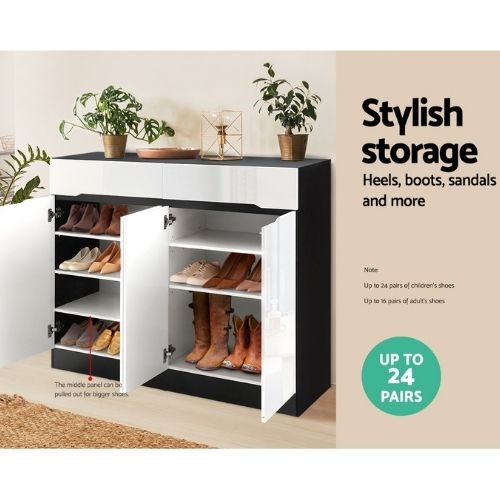 Artiss Shoe Cabinet Shoes Storage Rack High Gloss Cupboard with 2 Top Drawers