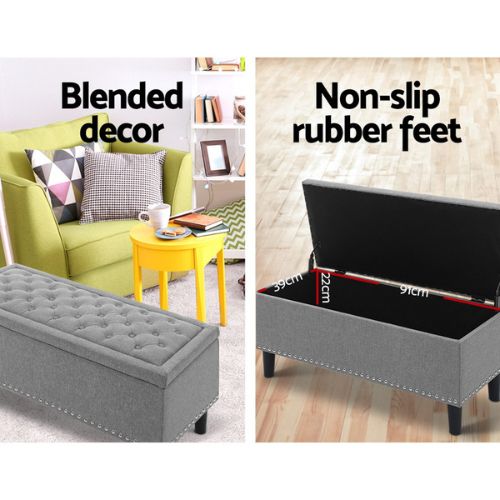 Artiss Storage Ottoman Blanket Box Linen Fabric Chest Foot Stool Toy Bench, Grey