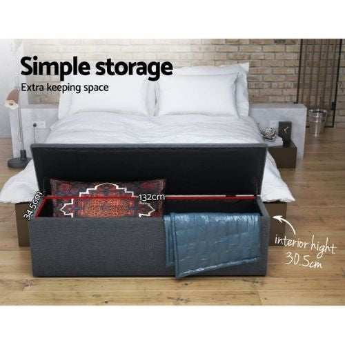 Artiss Storage Ottoman Blanket Box Linen Foot Stool Rest Chest Couch - Dark Grey