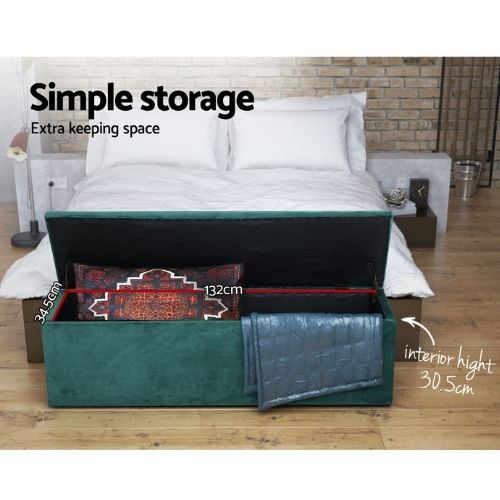 Artiss Storage Ottoman Velvet Blanket Box Toy Chest Foot Stool Rest Couch Green