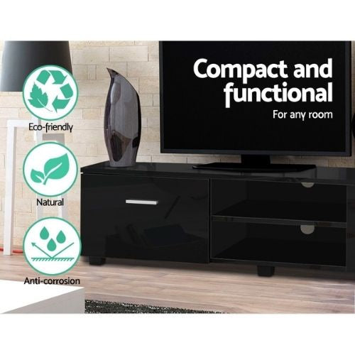 Artiss TV Cabinet 140cm Entertainment Unit Stand Storage High Gloss Shelf, Black