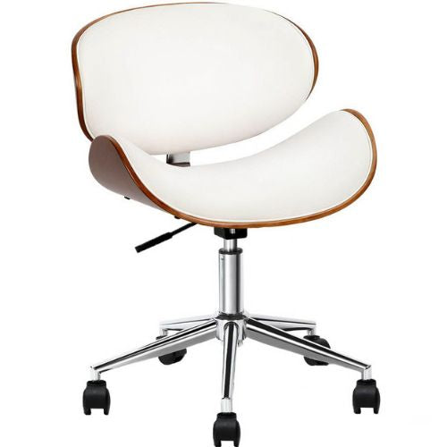 Artiss Wooden Office Chair Computer PU Leather Desk Chairs Cushioned Seat, White