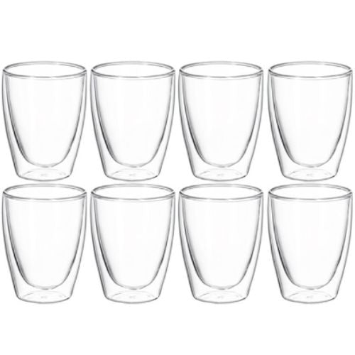 Avanti Caffe Twin Wall Glass, Set of 8 Double Walled Coffee Cup 250 ml Capacity