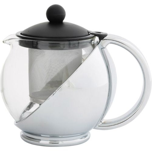 Avanti Multi Function Teapot 600ml, Heat Resistant Handle Tea Pot - Black/Chrome