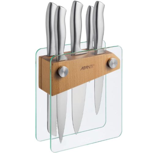 Avanti Tempo Knife Sets with Block, 6-Piece Kitchen Knife Set Stainless Steel