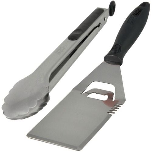 BBQ Buddy Spatula And Long Tong Set With Non-slip Soft Grips Stainless Steel