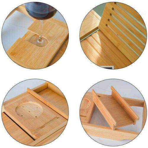Bamboo Bathtub Caddy Tray w/ Extending Sides Wineglass Holder, iPhone iPad Stand