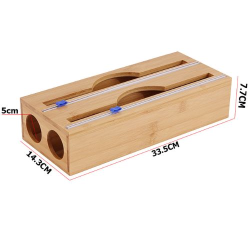 Bamboo Food Wrap Dispenser & Cutter, Aluminium Foil Storage Holder Box Kitchen