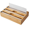 Bamboo Food Wrap Dispenser with Slide Cutter, Cling Film Foil Storage Holder Box