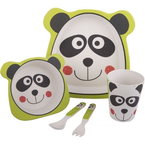 Bamboo Kids Meal Set 5 Piece For Children Bambeco Panda With Spoon Plate Fork