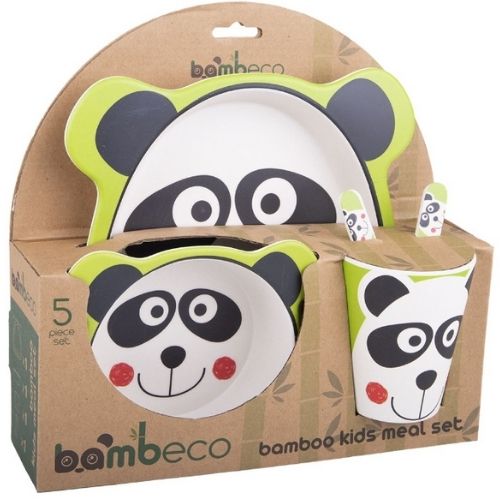 Bamboo Kids Meal Set 5 Piece For Children Bambeco Panda With Spoon Plate Fork