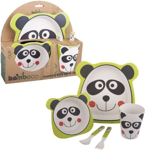 Bamboo Kids Meal Set 5 Piece For Children Bambeco Panda With Spoon Plate Fork