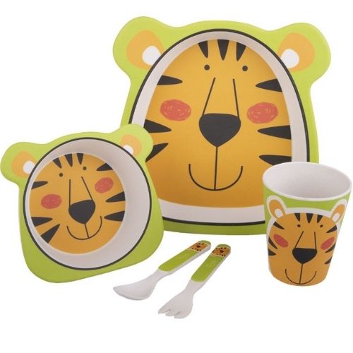 Bamboo Kids Meal Set 5 Piece For Children Bambeco Tiger With Spoon Plate Fork