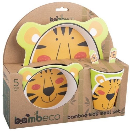 Bamboo Kids Meal Set 5 Piece For Children Bambeco Tiger With Spoon Plate Fork