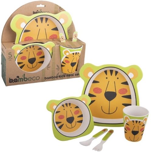 Bamboo Kids Meal Set 5 Piece For Children Bambeco Tiger With Spoon Plate Fork