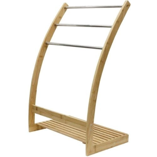 Bamboo Towel Bar Metal Holder Rack Stand 3-Tier Freestanding & Bottom Shelf