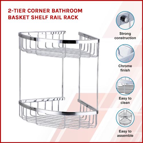 Bathroom 2 Tier Corner Shelf Caddy Shower Rail Rack Shelves Storage Organiser