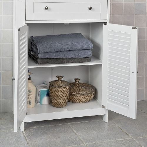 Bathroom Floor Storage Cabinet Freestanding Toilet Organiser with Drawer & Shelf