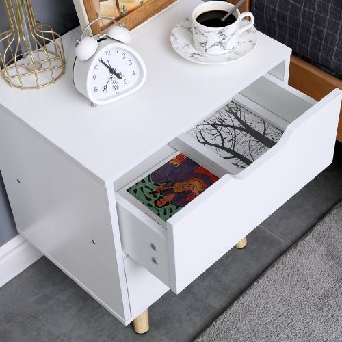 Bedside Table 2 Drawers Bedroom Furniture Cabinet Storage Wooden Night Stand