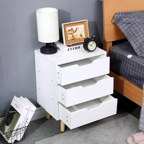 Bedside Table 3 Drawers Bedroom Furniture Cabinet Storage Wooden Night Stand