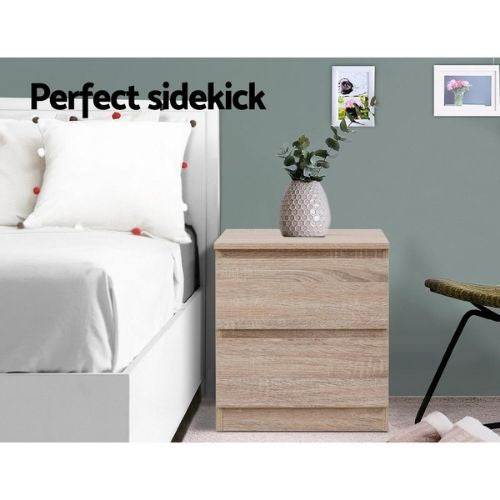 Bedside Table Side Tables Nightstand Lamp W/ 2 Drawers Bedroom Furniture - Wood