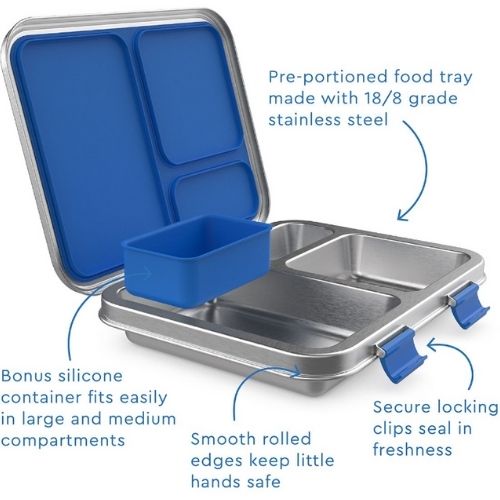 Bentgo Bento Lunch Box Kids Food Container Stainless Steel Leak-Resistant - Blue