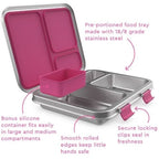 Bentgo Bento Lunch Box Kids Food Container StainlessSteel Leak-Resistant Fuchsia