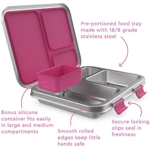 Bentgo Bento Lunch Box Kids Food Container StainlessSteel Leak-Resistant Fuchsia