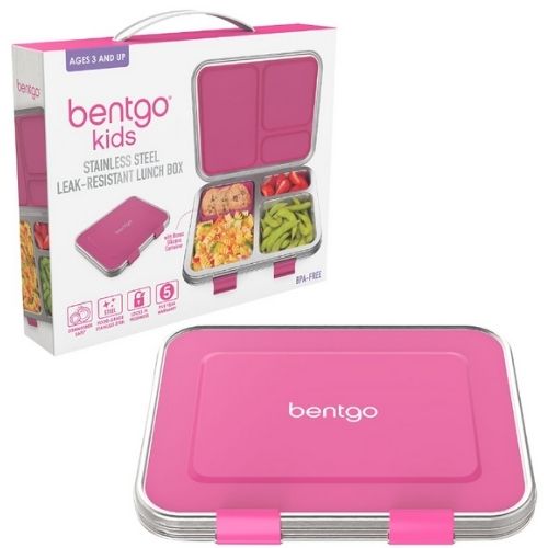 Bentgo Bento Lunch Box Kids Food Container StainlessSteel Leak-Resistant Fuchsia