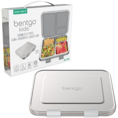 Bentgo Bento Lunch Box Kids Food Container Stainless Steel Leak-Resistant Silver