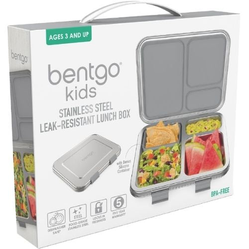 Bentgo Bento Lunch Box Kids Food Container Stainless Steel Leak-Resistant Silver