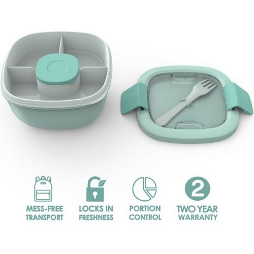 Bentgo Salad Container, All-In-One Stackable Containers Leak-Proof, Coastal Aqua