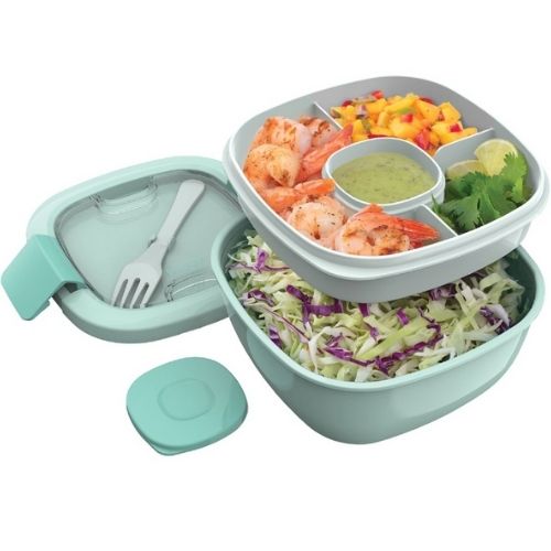 Bentgo Salad Container, All-In-One Stackable Containers Leak-Proof, Coastal Aqua