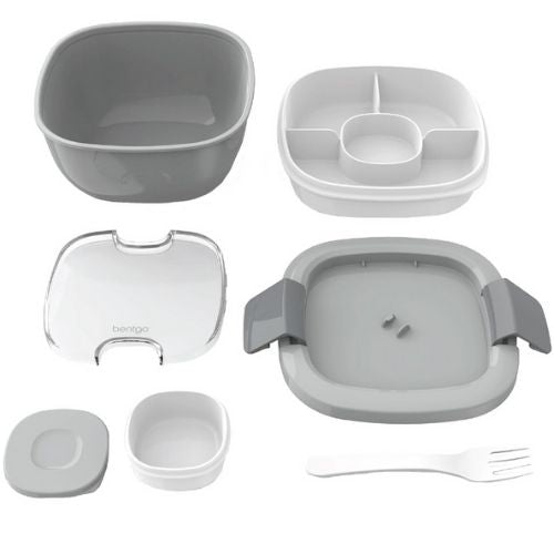 Bentgo Salad Container, All-In-One Stackable Lunch Containers Leak-Proof - Grey