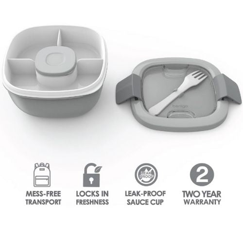 Bentgo Salad Container, All-In-One Stackable Lunch Containers Leak-Proof - Grey