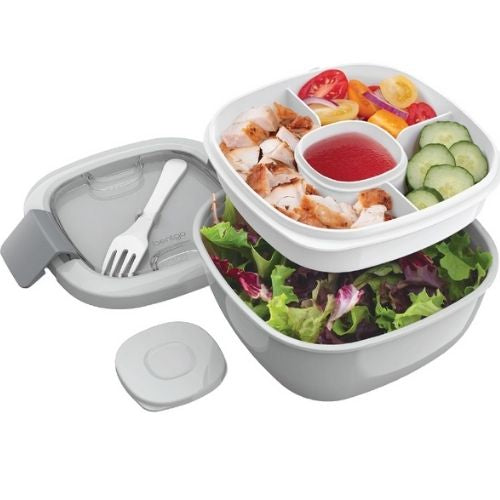 Bentgo Salad Container, All-In-One Stackable Lunch Containers Leak-Proof - Grey