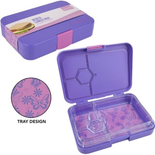 Bento Lunch Box 4-Compartment Food Storage Container Sachi - Purple Butterflies