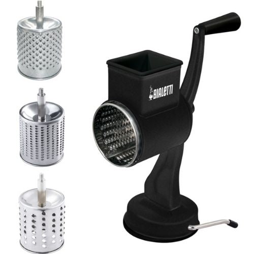Bialetti 3 Drum Stainless Steel Grater with Non-Slip Suction Base, Matte Black