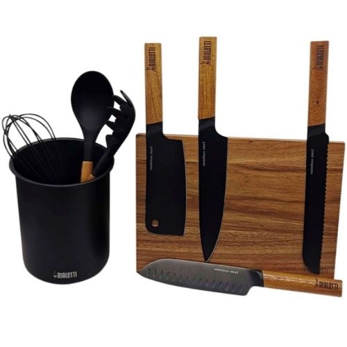 Bialetti Acacia Magnetic Knife Block and Utensil Holder Set - Black