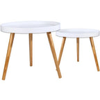 Biazah Round Bedside Table Bedroom Furniture Wooden Side Table Large & Small Set