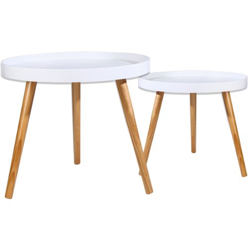 Biazah Round Bedside Table Bedroom Furniture Wooden Side Table Large & Small Set