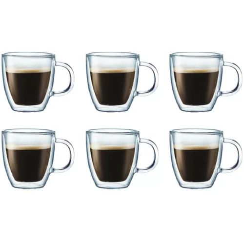 Bodum Double Wall Bistro Glass Mug 4 Pack + 2 Bonus pcs, 300ml