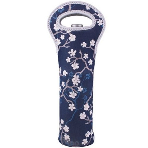 Bottle Bag Single Tote Wine Carrier & Holder Insulated Neoprene - Cherry Blossom