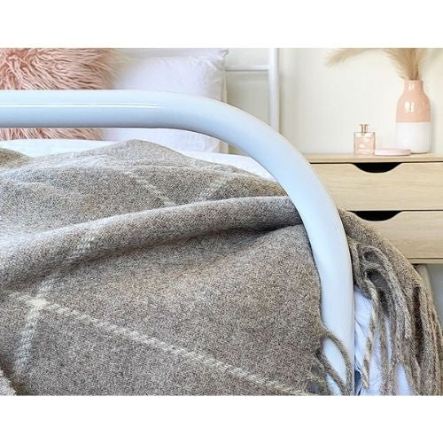 Brighton Throw Blanket 100% NZ Wool Soft Warm Cozy Bed Decoration, Beige Striped