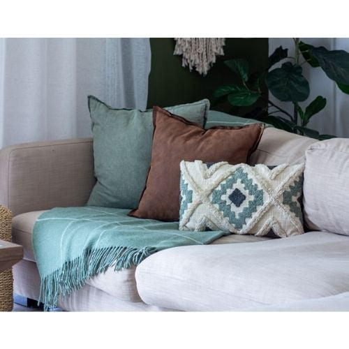 Brighton Throw Blanket 100% NZ Wool Soft Warm Cozy Light Weight - Sage Striped