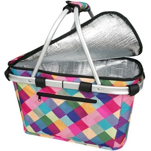 Carry Basket Cooler Insulated W/ Lid Collapsible/Foldable Picnic Bag Harlequin