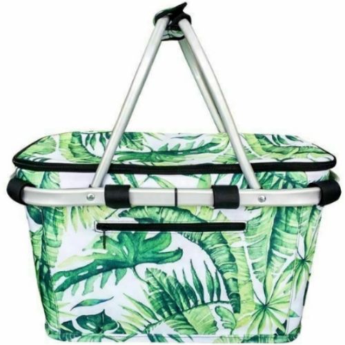 Carry Basket Cooler Insulated With Lid Collapsible/Foldable - Jungle Leaf Design